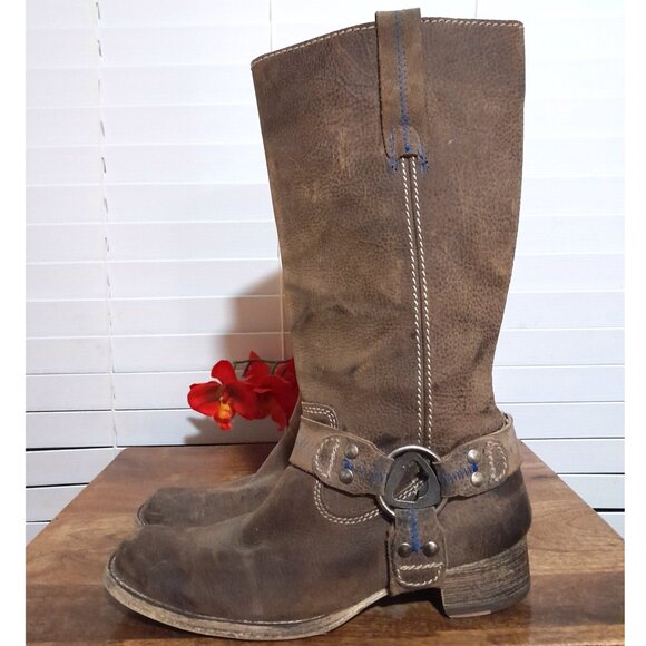 Bed Stu Opal Brown Leather Harness Boots Built In Bottle Opener Women's 8 EU 39 - Picture 12 of 12